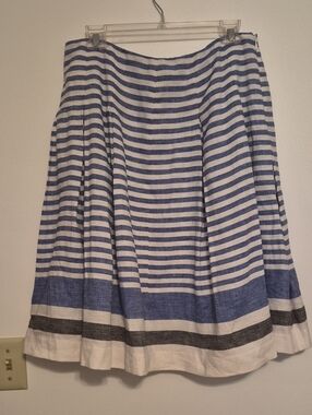 Talbots Blue & White Striped Box Pleat Skirt SZ 8
